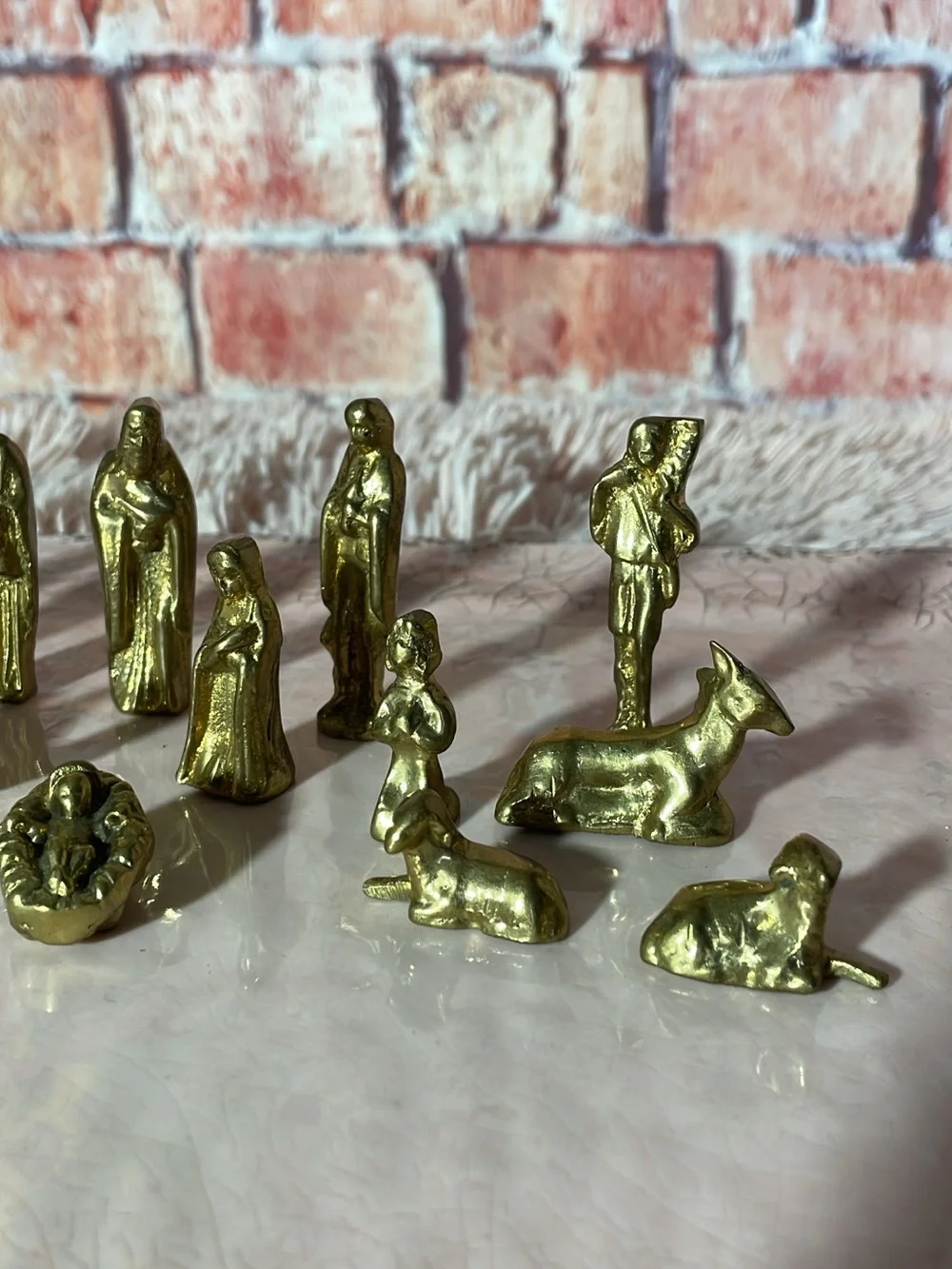 Mini Brass Nativity Figurine Set - Gold Tone 14 pc